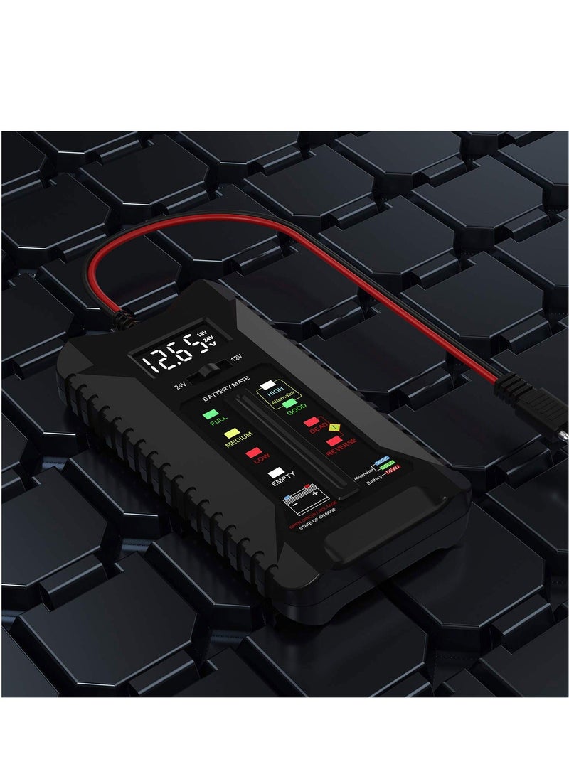 Y&D - 12V/24V Car Battery Tester Professional Automotive Load Digital Alternator Charging System Analyzer Voltmeter with LCD Display for Truck Marine Motorcycle SUV Boat - Image 1