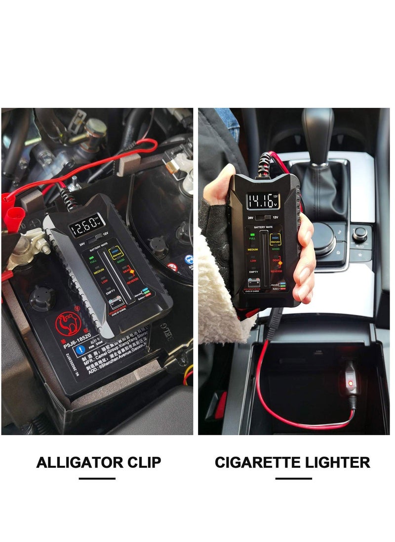 Y&D - 12V/24V Car Battery Tester Professional Automotive Load Digital Alternator Charging System Analyzer Voltmeter with LCD Display for Truck Marine Motorcycle SUV Boat - Image 1