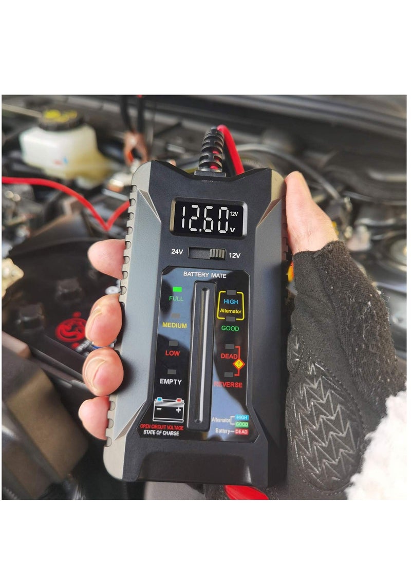 Y&D - 12V/24V Car Battery Tester Professional Automotive Load Digital Alternator Charging System Analyzer Voltmeter with LCD Display for Truck Marine Motorcycle SUV Boat - Image 1