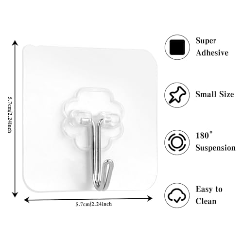 anpiwshjo Adhesive Hooks for Hanging,Adhesive Wall Hooks,36 Pcs15LB Sticky Hooks,Clear Hooks for Walls,Shower Hooks,Utility Hooks,Kitchen Hook - Image 2