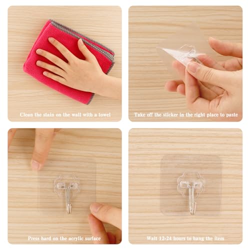 anpiwshjo Adhesive Hooks for Hanging,Adhesive Wall Hooks,36 Pcs15LB Sticky Hooks,Clear Hooks for Walls,Shower Hooks,Utility Hooks,Kitchen Hook - Image 3