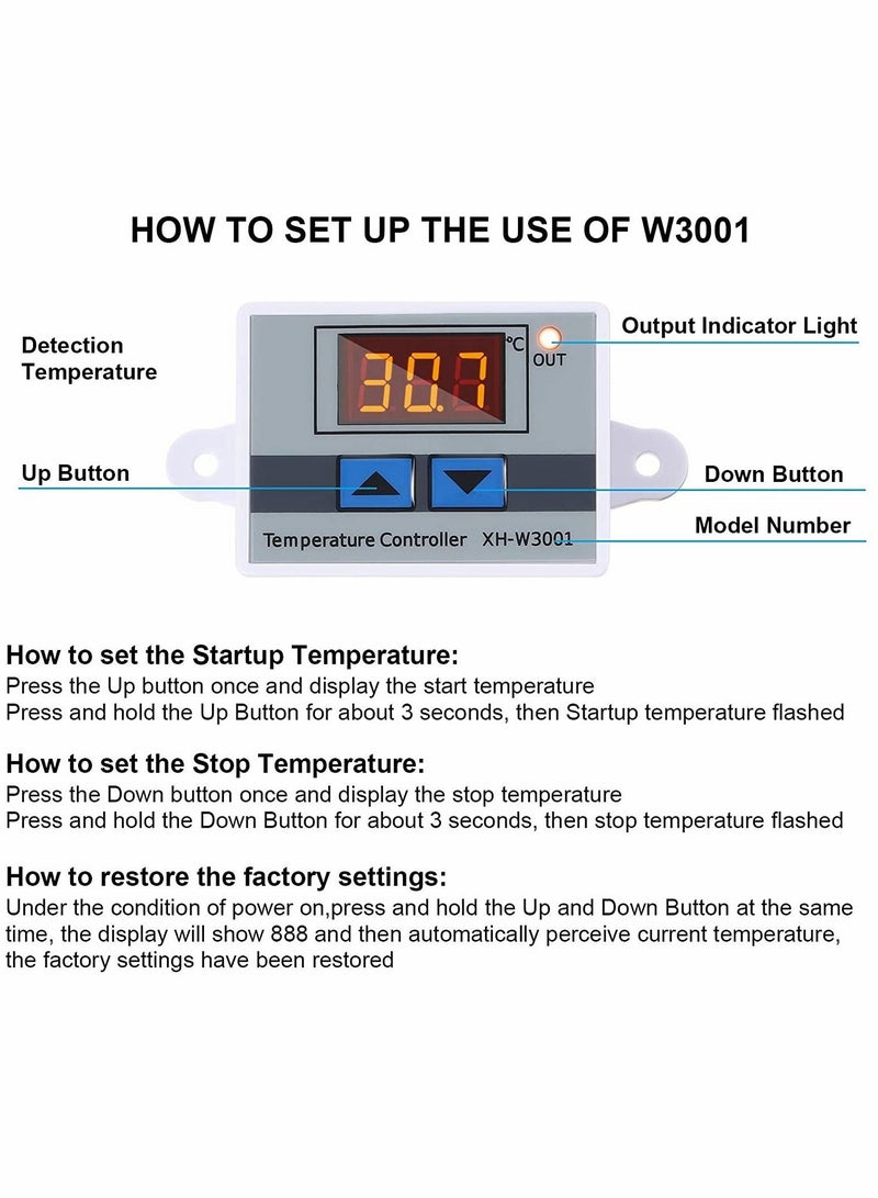 Captaintech Digital Temperature Controller LED Thermostat Switch,Temperature Relay Switch Module Programmable Minus 50 to 110 Degree Heating Cooling Thermostat (12V 10A 120W) (2 Pieces) - Image 3