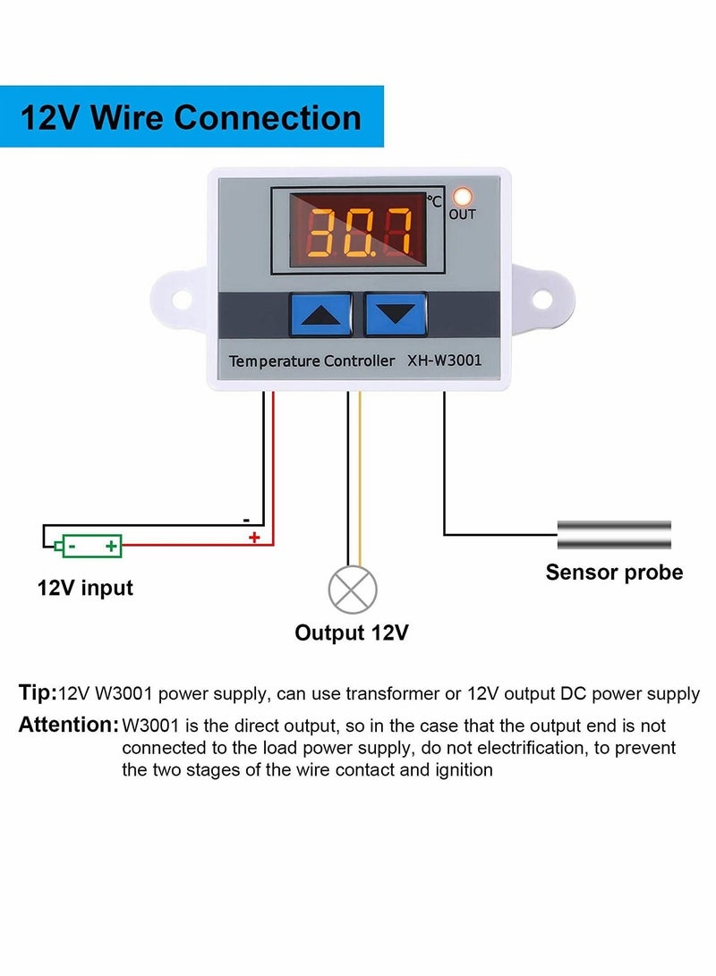 Captaintech Digital Temperature Controller LED Thermostat Switch,Temperature Relay Switch Module Programmable Minus 50 to 110 Degree Heating Cooling Thermostat (12V 10A 120W) (2 Pieces) - Image 5