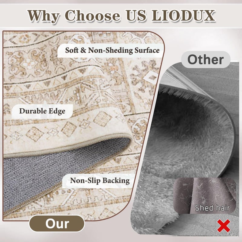 LIODUX سجاد بوهو من LIODUX، سجادة فائقة النحافة قابلة للغسل، سجادة بوهيمية عتيقة، سجاد بظهر مانع للانزلاق لغرفة المعيشة، غرفة النوم، ديكور المكتب العتيق (بيج، 60 × 90 سم (مستطيل)) - Image 4