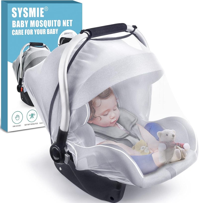 Sysmie Baby Mosquito Net for Infant Car Seats,Infant Stroller and Bassinets, Carrier,Breathable with Elastic Netting for Easy Fitting, Portable Durable & Long Lasting Infant Insect Shield Netting (White) Simple multifunctional build - Image 1