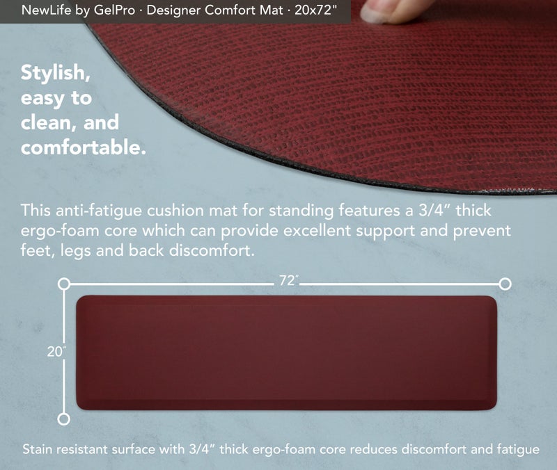 GelPro Designer Comfort Ergo-Foam Cushioned Anti-Fatigue Standing Kitchen Floor Mat, Padded Stain-Resistant, Waterproof, Non-Slip Comfort Padded Desk/Office Mat - 20" x 72", Grasscloth Crimson - Image 3