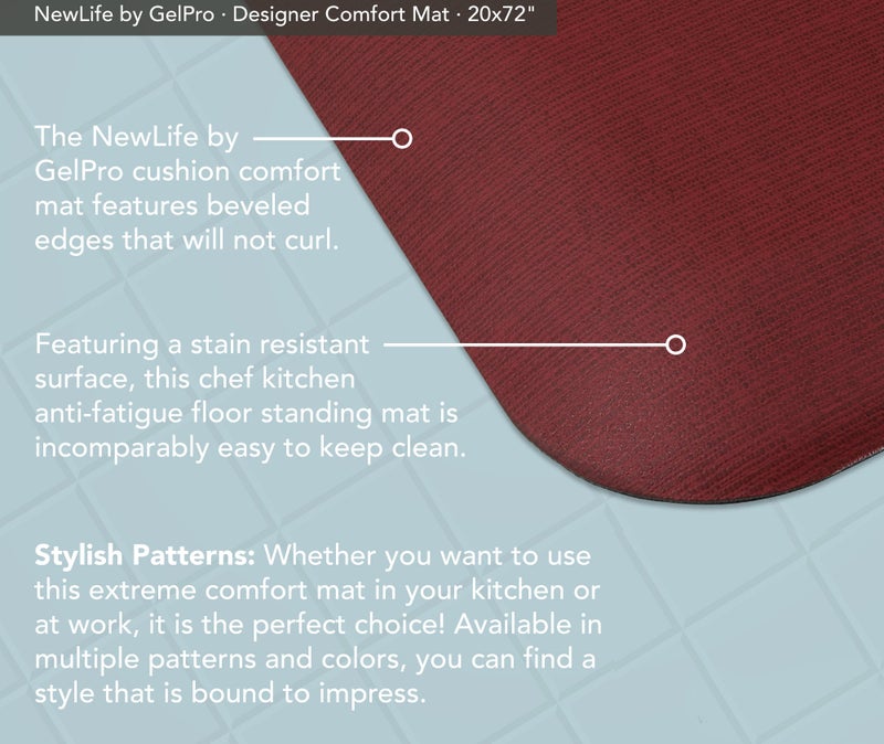 GelPro Designer Comfort Ergo-Foam Cushioned Anti-Fatigue Standing Kitchen Floor Mat, Padded Stain-Resistant, Waterproof, Non-Slip Comfort Padded Desk/Office Mat - 20" x 72", Grasscloth Crimson - Image 4