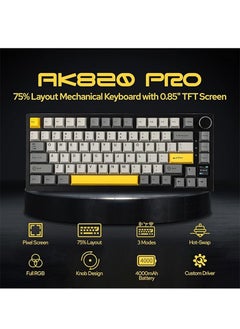 Ajazz AK820 Pro Gaming Keyboard, 75% Gasket-mounted Mechanical Keyboard with TFT Screen, RGB Light, 3 Modes(Bluetooth 5.1/2.4G Wireless & Type-C Wired), Sound Dampening Foams (BlackGrey, Ajazz Flying Fish Switch)  - Image 4