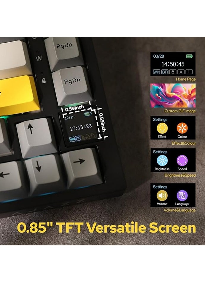 Ajazz - AK820 Pro Gaming Keyboard, 75% Gasket-mounted Mechanical Keyboard with TFT Screen, RGB Light, 3 Modes(Bluetooth 5.1/2.4G Wireless & Type-C Wired), Sound Dampening Foams (BlackGrey, Ajazz Flying Fish Switch) - Image 1