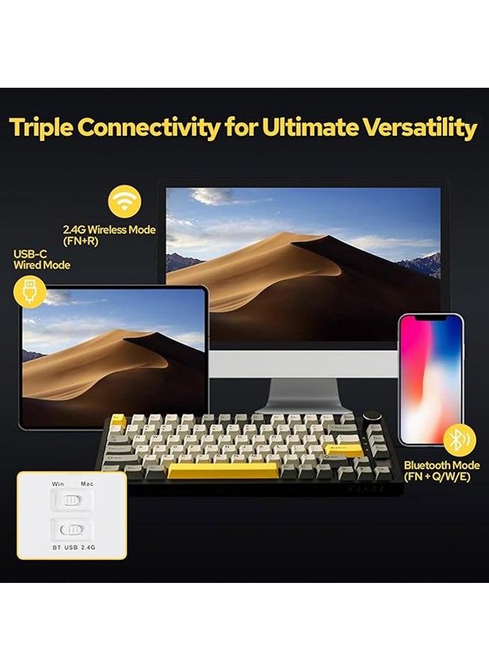 Ajazz - AK820 Pro Gaming Keyboard, 75% Gasket-mounted Mechanical Keyboard with TFT Screen, RGB Light, 3 Modes(Bluetooth 5.1/2.4G Wireless & Type-C Wired), Sound Dampening Foams (BlackGrey, Ajazz Flying Fish Switch) - Image 1