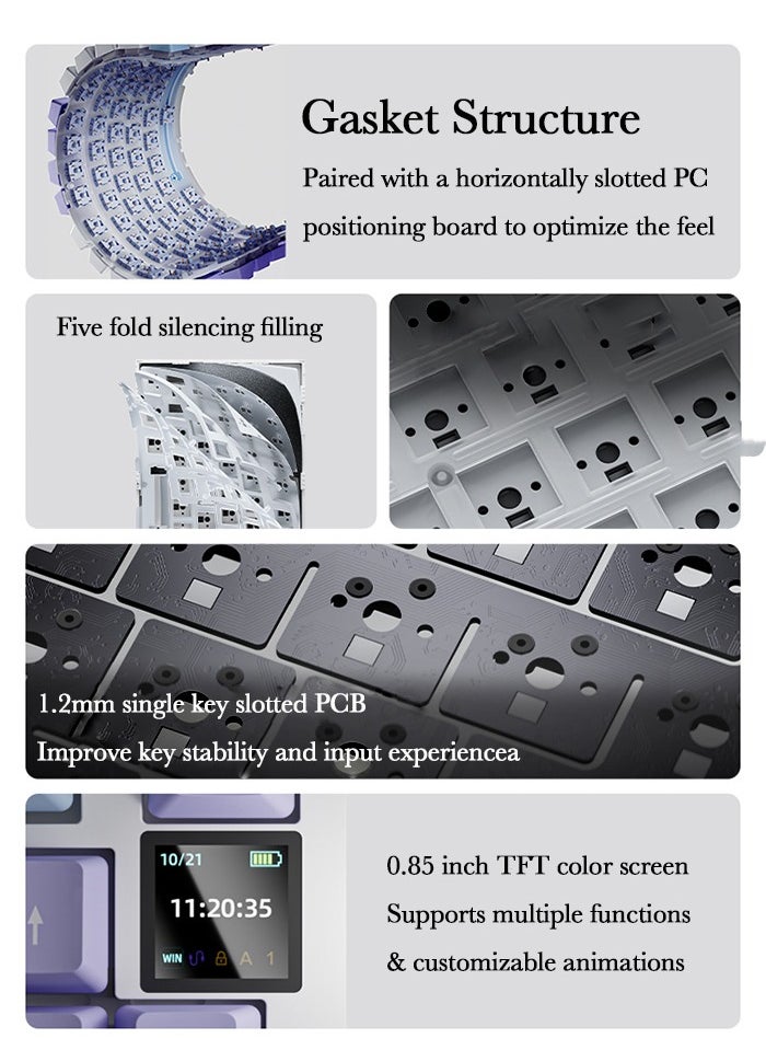 Ajazz - AK820 Pro Gaming Keyboard, 75% Gasket-mounted Mechanical Keyboard with TFT Screen, RGB Light, 3 Modes(Bluetooth 5.1/2.4G Wireless & Type-C Wired), Sound Dampening Foams (BlackGrey, Ajazz Flying Fish Switch) - Image 1