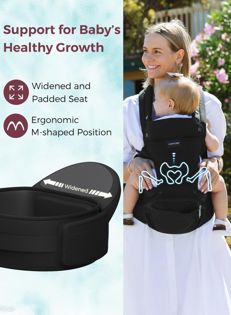Momcozy Baby Carrier with Hip Seat, 2-in-1 Forward-Facing Carry for Active Babies, Detachable Hands-Free Infant Carrier up to 44lbs, All Seasons Toddler Carrier Fits Waist Sizes up to 47 Inches - Image 2