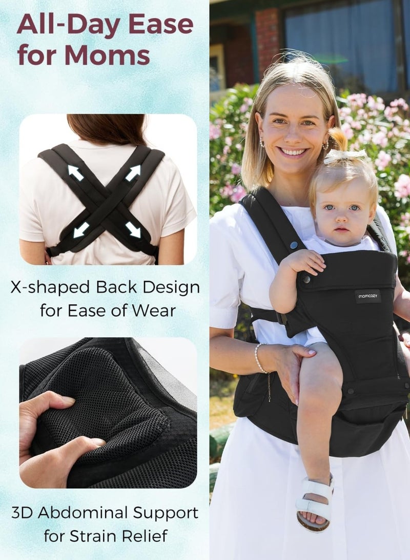 Momcozy Baby Carrier with Hip Seat, 2-in-1 Forward-Facing Carry for Active Babies, Detachable Hands-Free Infant Carrier up to 44lbs, All Seasons Toddler Carrier Fits Waist Sizes up to 47 Inches - Image 3