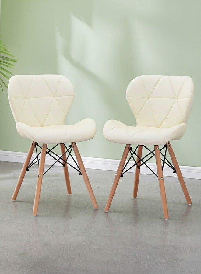 تايمي مجموعة من 2 كرسي طعام عصري، تصميم إيمز، مقعد من جلد PU، أرجل خشبية طبيعية، تصميم إسكندنافي، خفيف الوزن ومتين – مثالي لغرفة الطعام، غرفة المعيشة، أو المكتب المنزلي بيج - Image 1