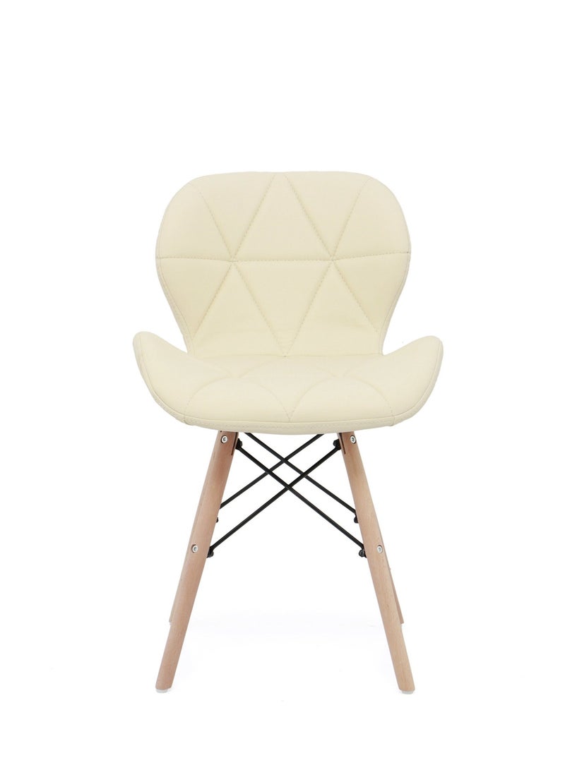 تايمي مجموعة من 2 كرسي طعام عصري، تصميم إيمز، مقعد من جلد PU، أرجل خشبية طبيعية، تصميم إسكندنافي، خفيف الوزن ومتين – مثالي لغرفة الطعام، غرفة المعيشة، أو المكتب المنزلي بيج - Image 4