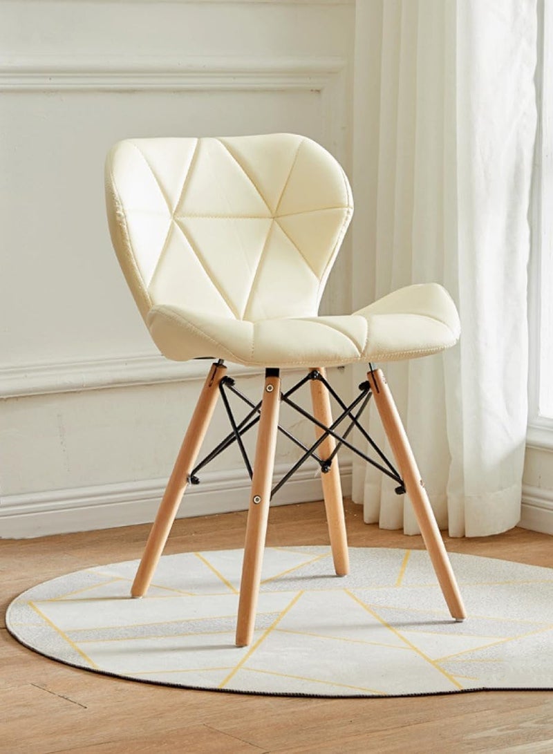 تايمي مجموعة من 2 كرسي طعام عصري، تصميم إيمز، مقعد من جلد PU، أرجل خشبية طبيعية، تصميم إسكندنافي، خفيف الوزن ومتين – مثالي لغرفة الطعام، غرفة المعيشة، أو المكتب المنزلي بيج - Image 3