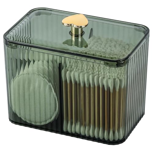 Tbestmax Qtip Holder Dispenser 3Section Clear Cotton SwabPadBall Holder Container 3 Grids Bathroom Organizer Jar Cosmetics Storage for VanityGreen - Image 1