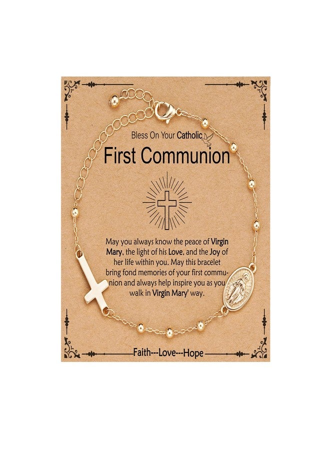 VULETO Catholic Virgin Mary Cross Bracelet Gifts for Girls Teens Women, Rosary Beads Charm Link Chain Bracelet Religious First communion Confirmation Baptism Jewelry Gifts, one size, Silver, no - Image 1
