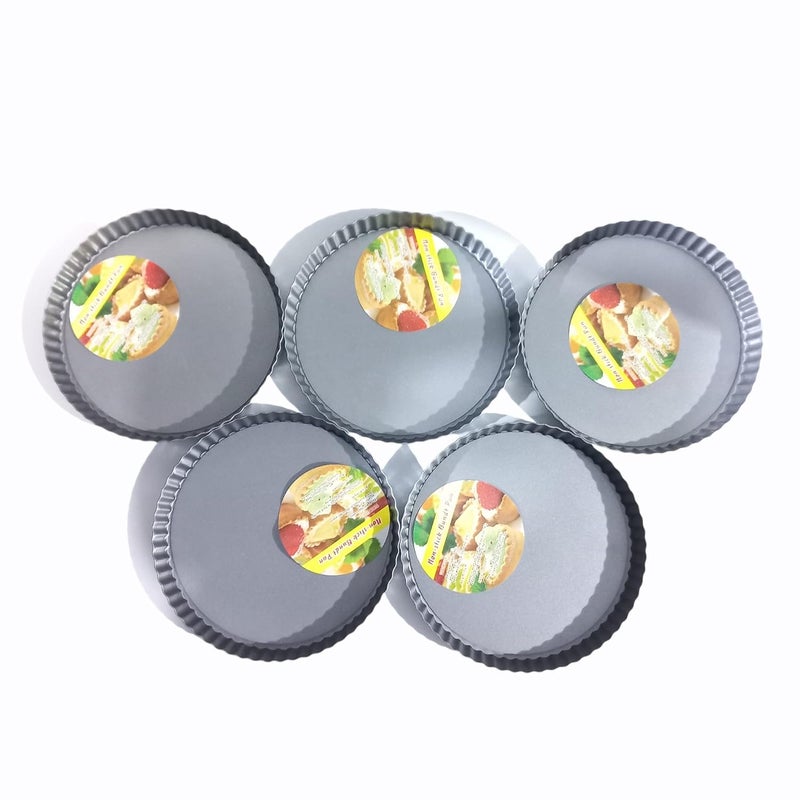 Tim Hawk NonStick Pie Tart Tin Mould Pan for Baking Cooking Moulds Pizza Cake Mould with Removable Bottom 5pcs - Image 1