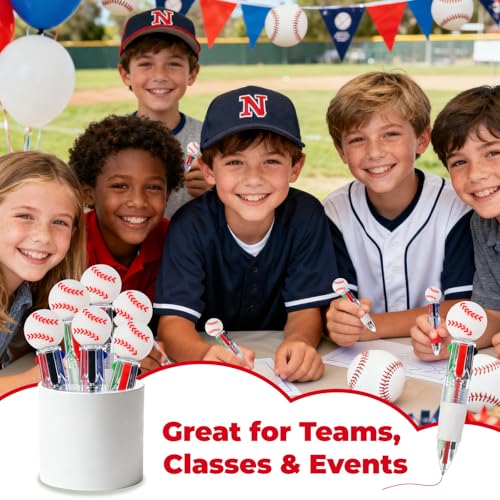 Zhirlyn Baseball Party Favors Baseball Pens Mini Multicolor Pen in One Cute Fun 4-in-1 Pens Bulk Cool Ballpoint Pen for Birthday Gifts Teacher Supplies (Baseball, 12) - Image 5