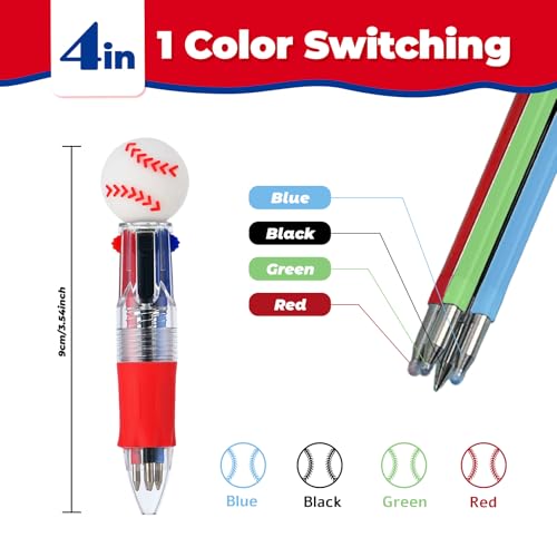 Zhirlyn Baseball Party Favors Baseball Pens Mini Multicolor Pen in One Cute Fun 4-in-1 Pens Bulk Cool Ballpoint Pen for Birthday Gifts Teacher Supplies (Baseball, 12) - Image 2