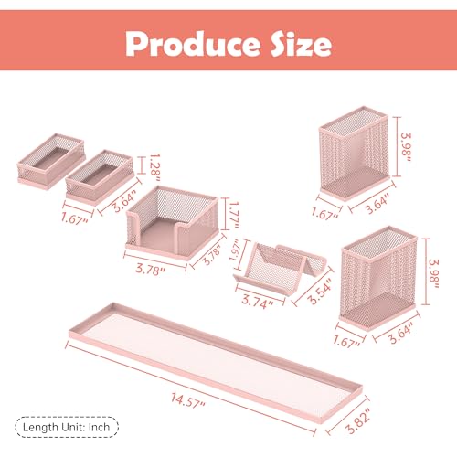 SUPEASY Pen Holder for Desk, 6 Piece Mesh Desk Organizer set for Office Organization with Mail Organizer, Letter Phone Holder, Sticky Notes Caddy Storage, Pink - Image 3