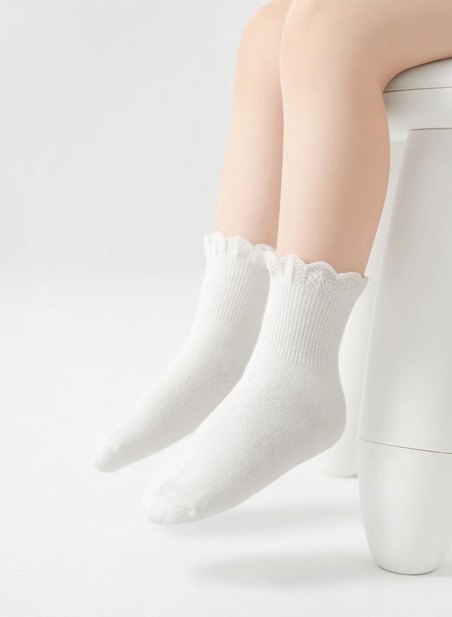 Funjoon Toddler Girls Baby Ruffle Socks Cute Cotton White Turn Cuff Frilly Dress Little Girls Socks 12M-6Y, white 2-4Y - Image 2