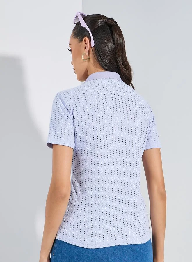 ستايلي Pointelle Knit Shirt with Scallop Detail