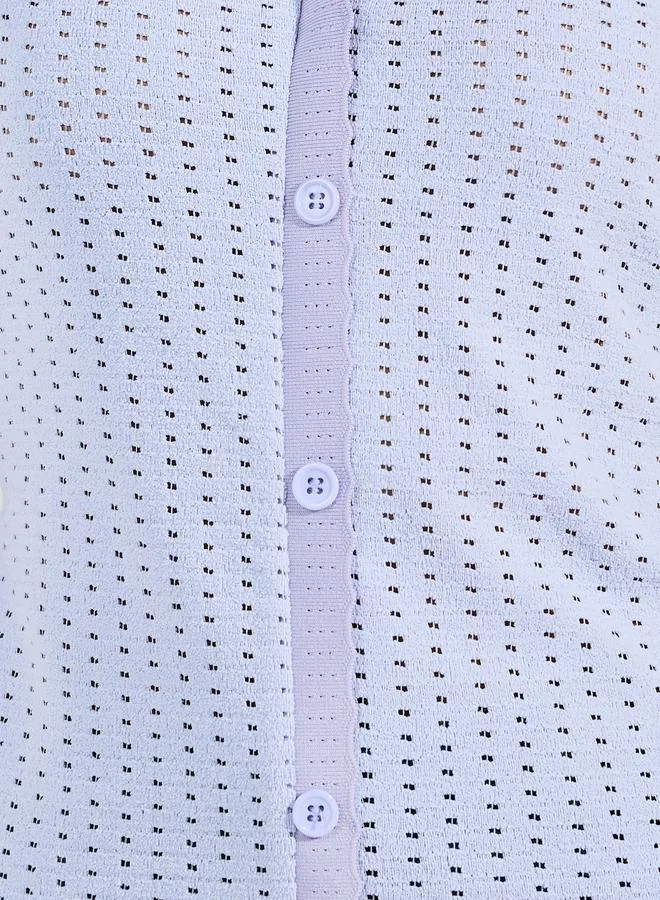 ستايلي Pointelle Knit Shirt with Scallop Detail