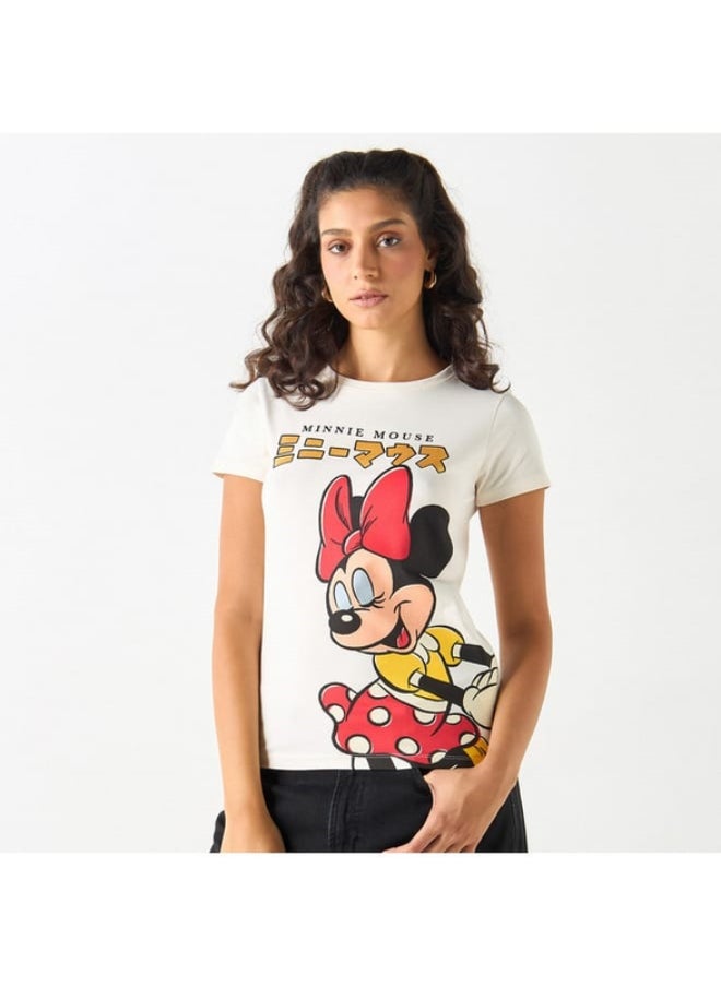 SP Characters - Minnie Mouse Print T-shirt with Short Sleeves and Crew Neck - Image 1