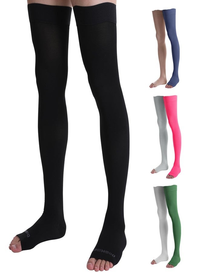 Doc Miller Thigh High Open Toe Compression Stockings 20-30mmHg for Varicose Veins, Pregnancy Support Open Toe Thigh High Compression Socks for Women and Men - 1 Pair Black XX-Large - Image 1