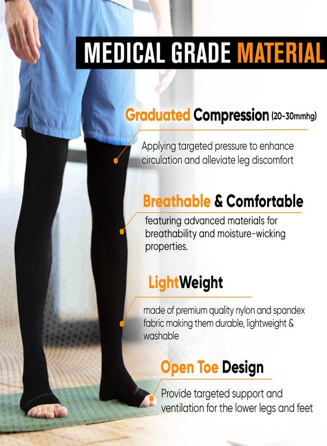 Doc Miller Thigh High Open Toe Compression Stockings 20-30mmHg for Varicose Veins, Pregnancy Support Open Toe Thigh High Compression Socks for Women and Men - 1 Pair Black XX-Large - Image 4