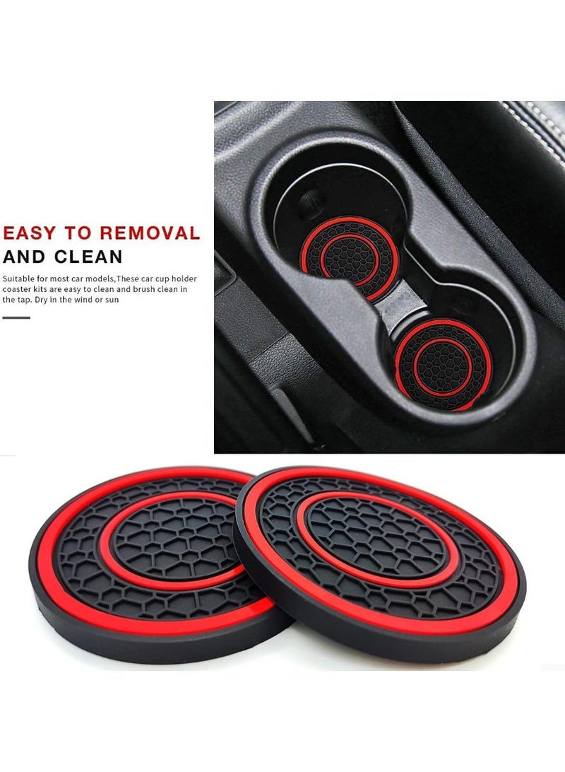 2pcs PVC Double Ring Car Cup Holder Pads - Anti-Slip, Dust-Proof, Universal Fit Interior Accessories for Vehicles, Red and Black Matching Design with Textured Surface-Perfect for Protecting Your Car Interior - Image 5
