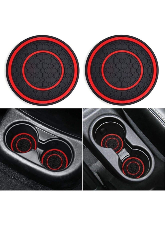 2pcs PVC Double Ring Car Cup Holder Pads - Anti-Slip, Dust-Proof, Universal Fit Interior Accessories for Vehicles, Red and Black Matching Design with Textured Surface-Perfect for Protecting Your Car Interior - Image 1