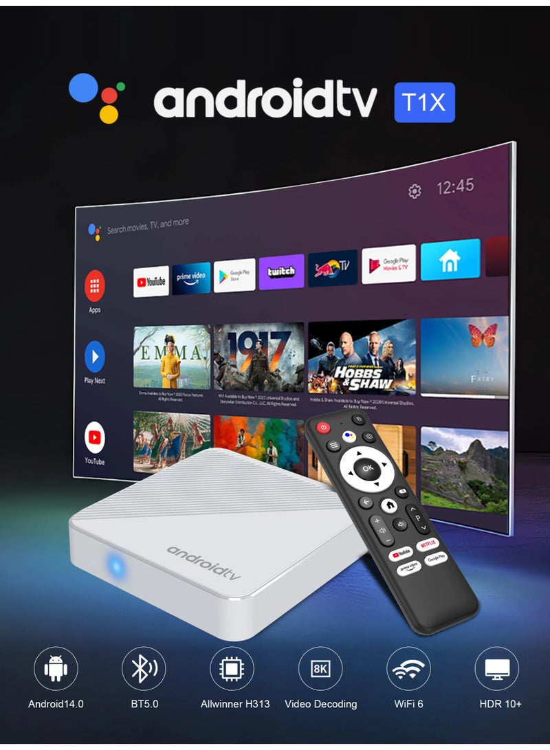 TV Box Android14 T1X Voice Netflix Chromecast Wifi 6 BT5.0 4K HDR10 Youtube H313 Streaming Media Player Games Set Top Box 2+16GB - Image 3