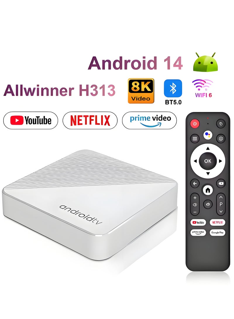 TV Box Android14 T1X Voice Netflix Chromecast Wifi 6 BT5.0 4K HDR10 Youtube H313 Streaming Media Player Games Set Top Box 2+16GB - Image 1