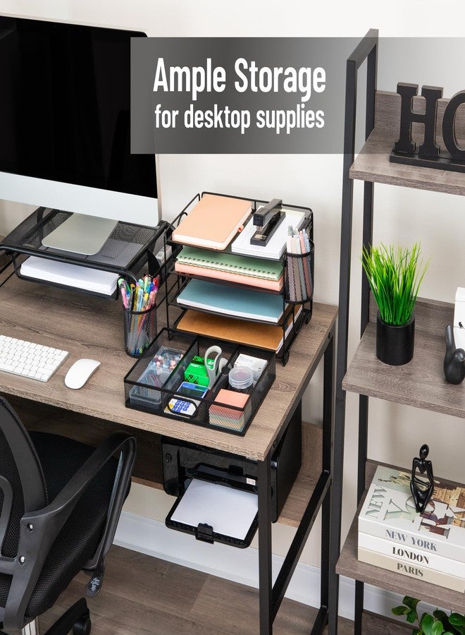 Mind Reader Mesh Desk Organizer, 3 Trays, 1 Drawer, 2 Pen Holders, Office Desktop Organizer, Metal Mesh, Black - Image 5