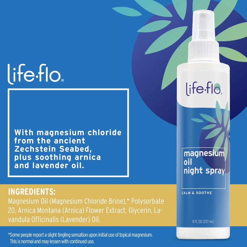 Life-flo Life flo Magnesium Oil Night Spray - Pure Magnesium Oil Spray for Feet and Body, Sourced from Zechstein Seabed and Infused with Lavender, Calming for Adults and Kids, Cruelty-Free - 8 fl oz - Image 2