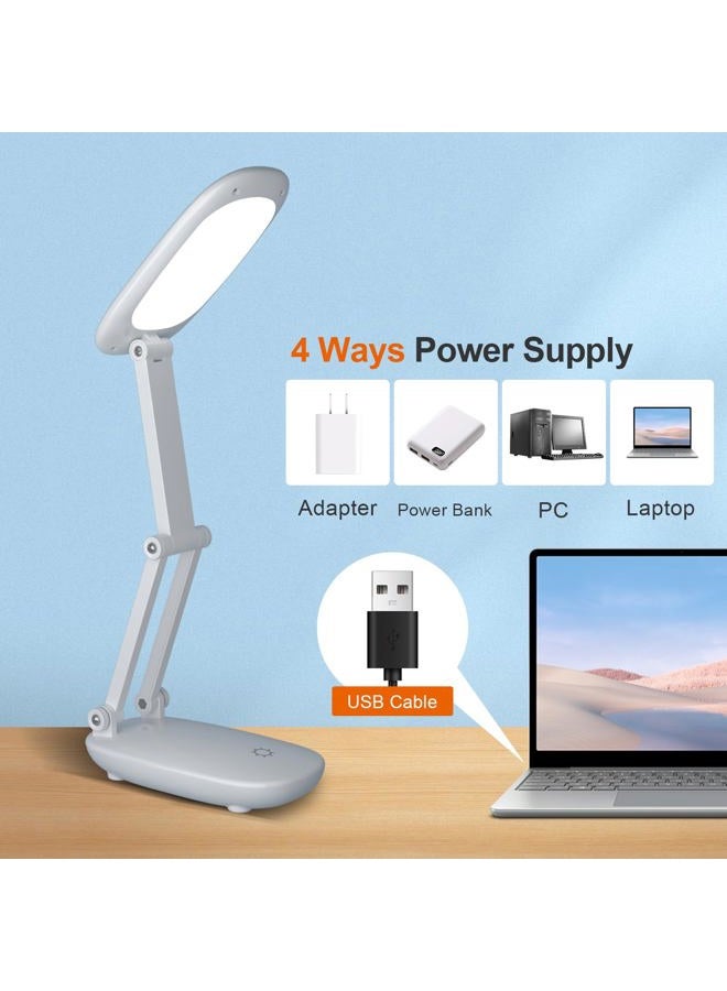 Akejrym LED Desk Lamp for Office Home & Battery Operated Lamp Rechargeable Lamp Foldable & Portable Light, [2-Fold Bracket] 3 Brightness Dimmable Small Desk Lamp Wireless Reading Lamp (White) - Image 4