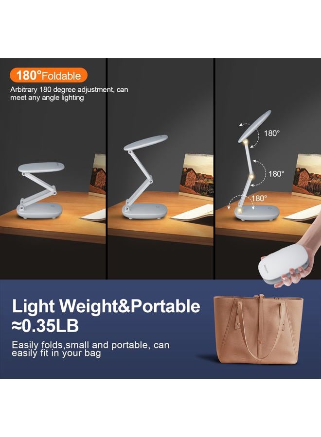 Akejrym LED Desk Lamp for Office Home & Battery Operated Lamp Rechargeable Lamp Foldable & Portable Light, [2-Fold Bracket] 3 Brightness Dimmable Small Desk Lamp Wireless Reading Lamp (White) - Image 3