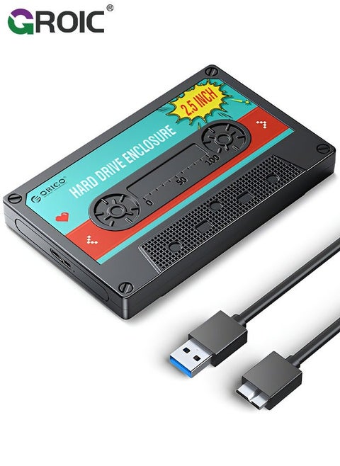 2.5'' Hard Drive Enclosure SATA to USB3.0 DIY Sticker External HDD for 7/9.5mm SSD, Portable Case with UASP Max 6TB Compatible Xbox, PS4, Samsung