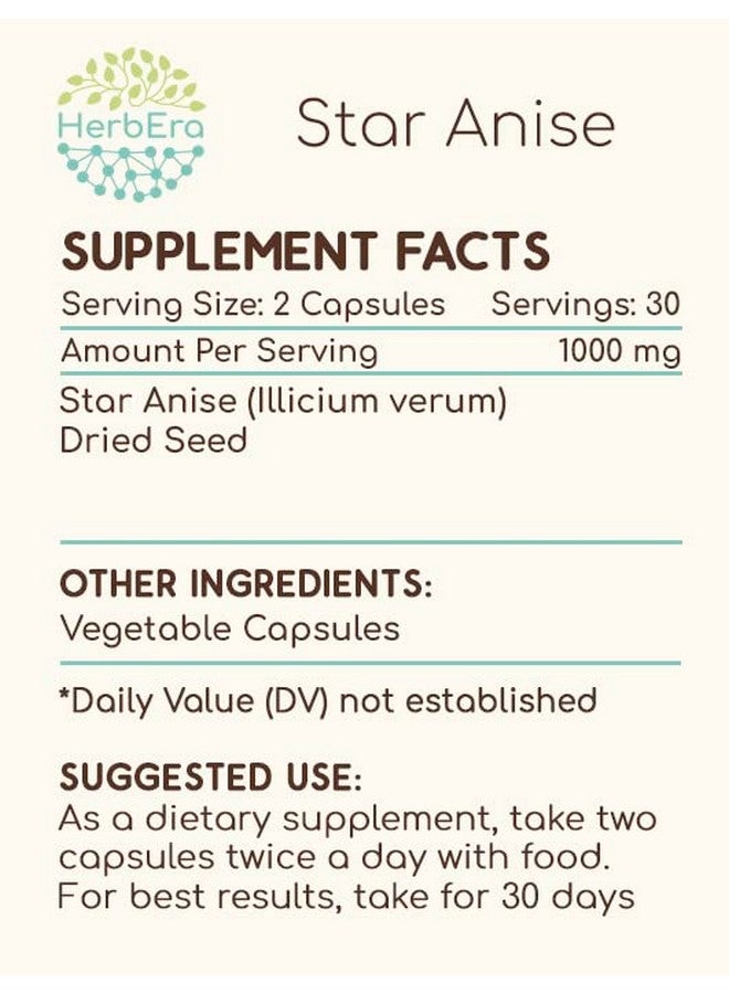 HerbEra Star Anise 60 Capsules 500 Mg Star Anise (Illicium Verum) Dried Seed (60 Capsules) - Image 2