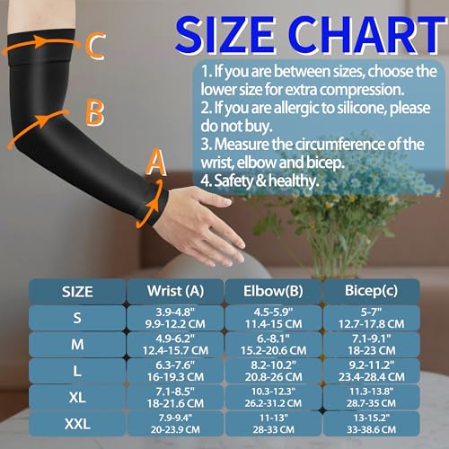 Hiball Lymphedema Medical Compression Arm Sleeve for Men Women 2030 mmHg Graduated Compression Full Arm Support with Silicone Band Long Circulation Pressure Arm Brace for Arthritis Bursitis Edema - Image 3