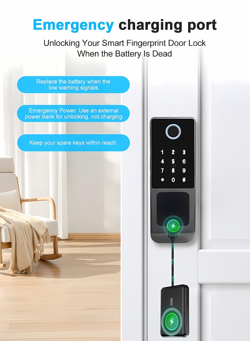 Smart Door Lock,Fingerprint Door Lock, Waterproof, Arabic Voice Service, Outdoor Gate Lock, Digital Password, IC Card, Keyless Front Door Electronic Lock - Image 3