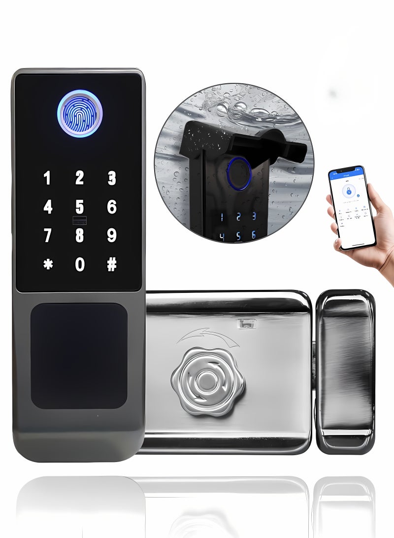 Smart Door Lock,Fingerprint Door Lock, Waterproof, Arabic Voice Service, Outdoor Gate Lock, Digital Password, IC Card, Keyless Front Door Electronic Lock - Image 1