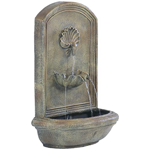 Sunnydaze Sunnydaze Seaside 27Inch Outdoor Wall Fountain  Outdoor Water Fountain for Garden Patio and Balcony  Florentine Stone Finish 