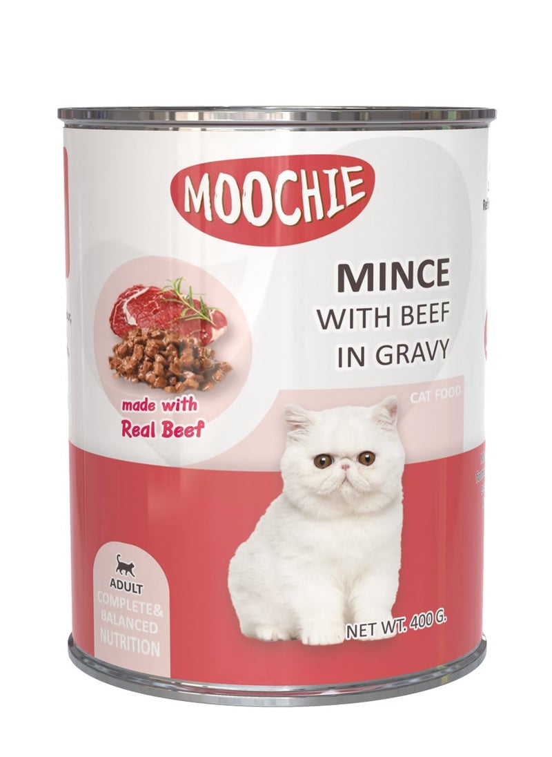 MOOCHIE moochie mince with beef in gravy cat wet food can 400g pack of 6 
