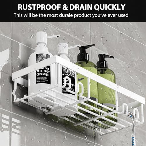 Moforoco Shower Caddy Shelf Organizer Rack, Self Adhesive Black Bathroom Shelves Basket, Home Farmhouse Wall Inside Organization and Storage Decor Rv Accessories, First Camper Apartment Essentials - Image 3