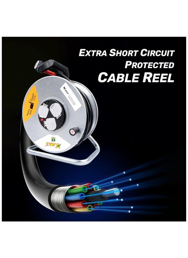 Vmax V.MAX 3 Socket Open Cable Reel Extension Lead with Winding Handle | Thermal Cut Out and Power Switch 50 Metres High Visibility Cable Reel sliver (3 * 1.5MM sq. 50M)  - Image 3