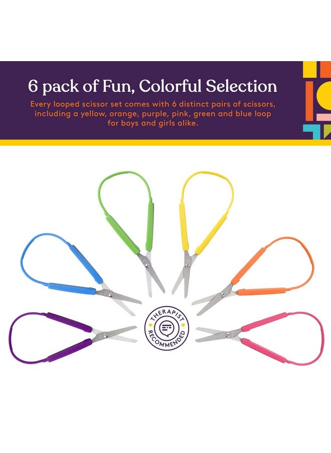 Loop Scissors For Teens And Adults 8 Inches (6 Pack) Colorful Looped Adaptive Design Right And Lefty Support Small Easy Open Squeeze Handles Supports Elderly And Special Needs